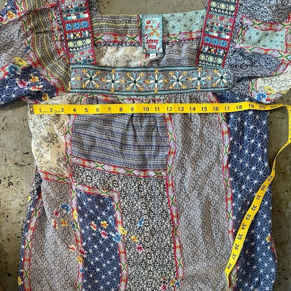 Johnny Was Kichica Padme Short Sleeve Patchwork Peasant Blouse Size Large - Picture 5 of 8